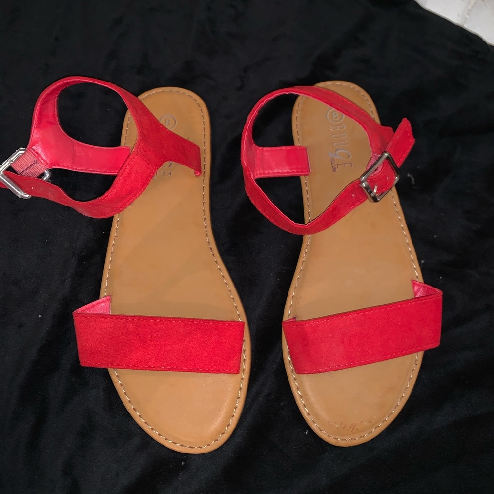 Red/Tan Ankle Strap Sandals
